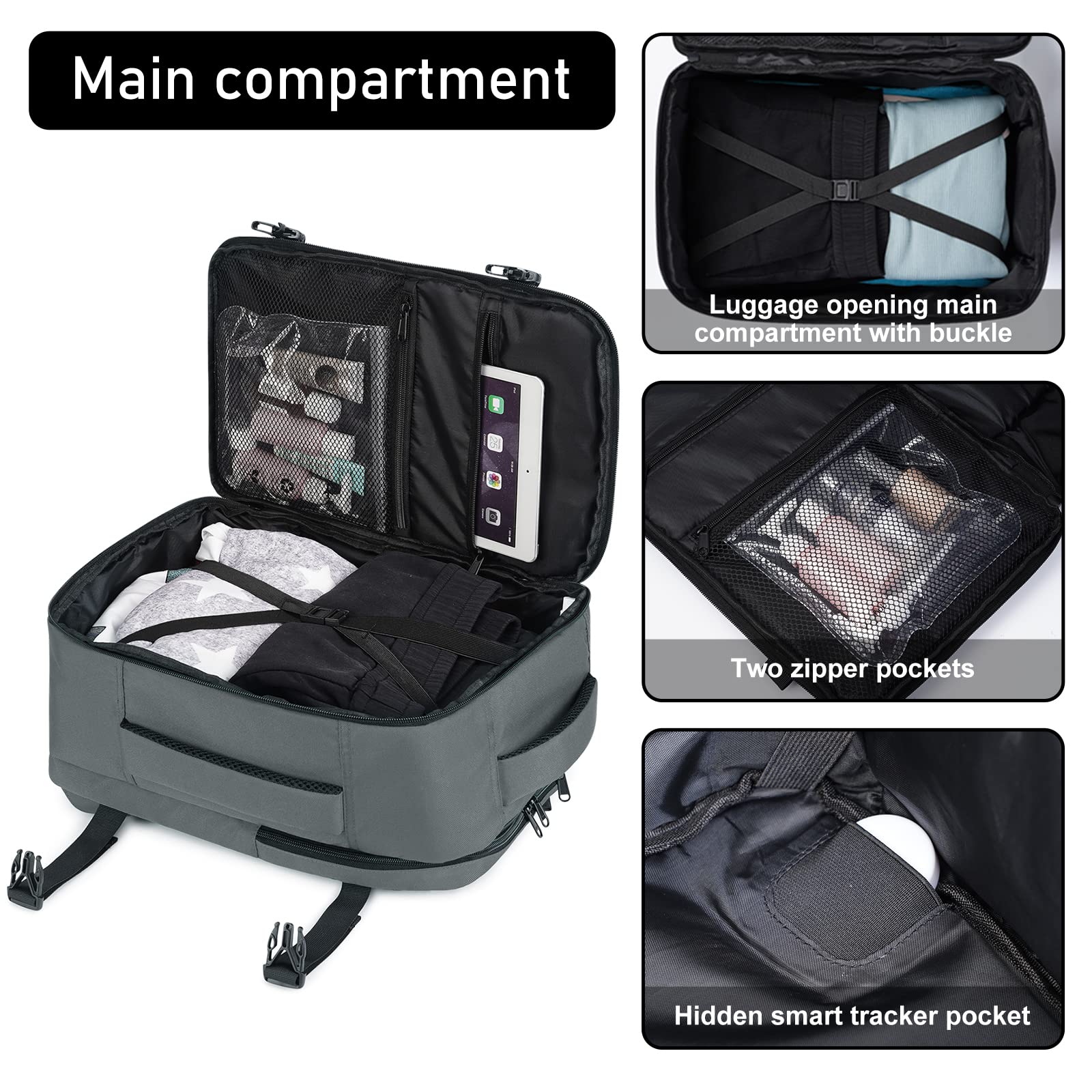 ECOHUB Zaino Ryanair 40x20x25 Bagaglio a Mano 40x20x25 Ryanair Zaino da Viaggio Valigia Bagaglio a Mano Borsa da Viaggio Borsa tote ecologica in PET riciclato da 20 litri,Brevettato(Grigio)