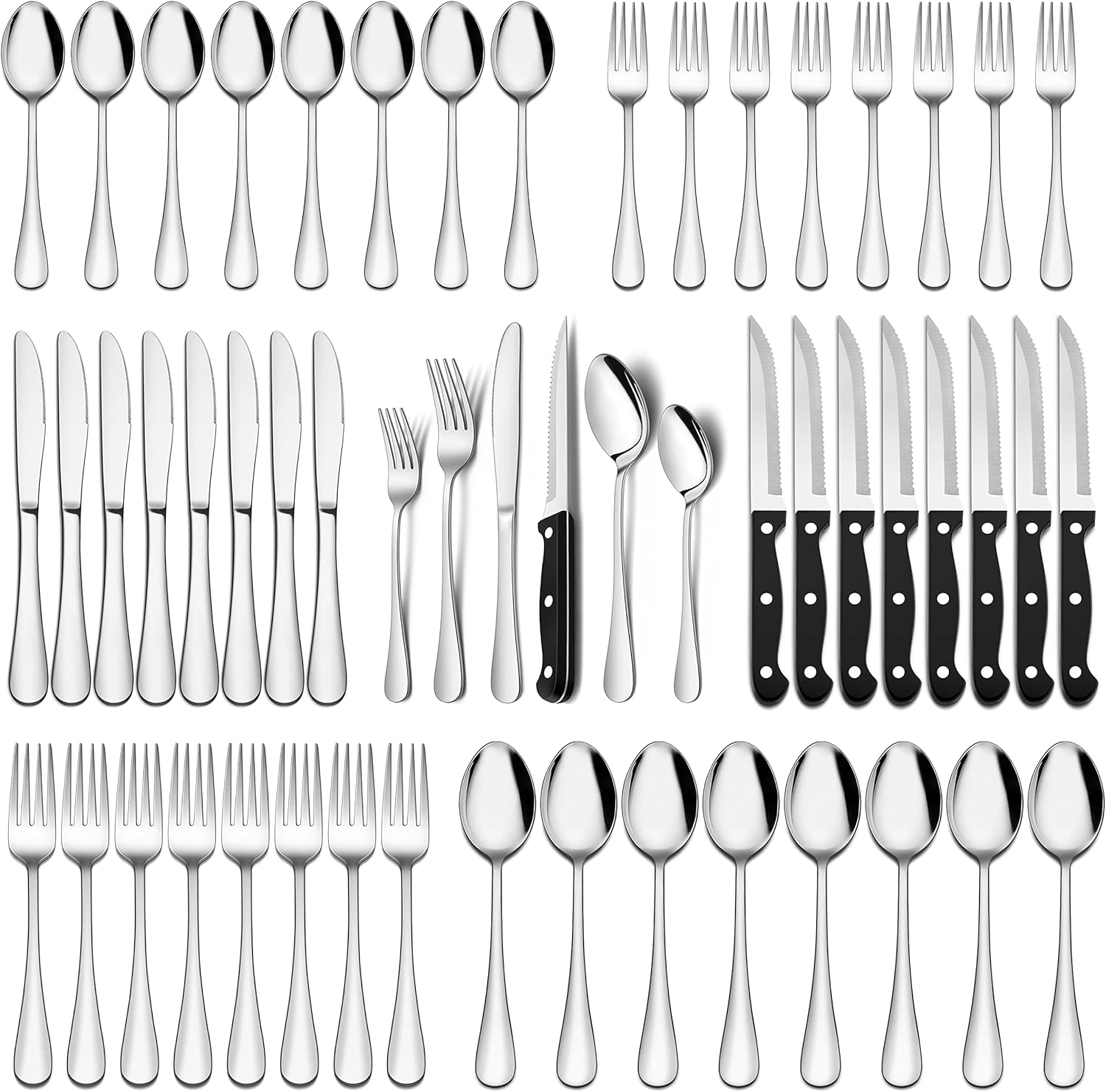 Efar 48Piece Silverware Set with Steak Knives, Stainless