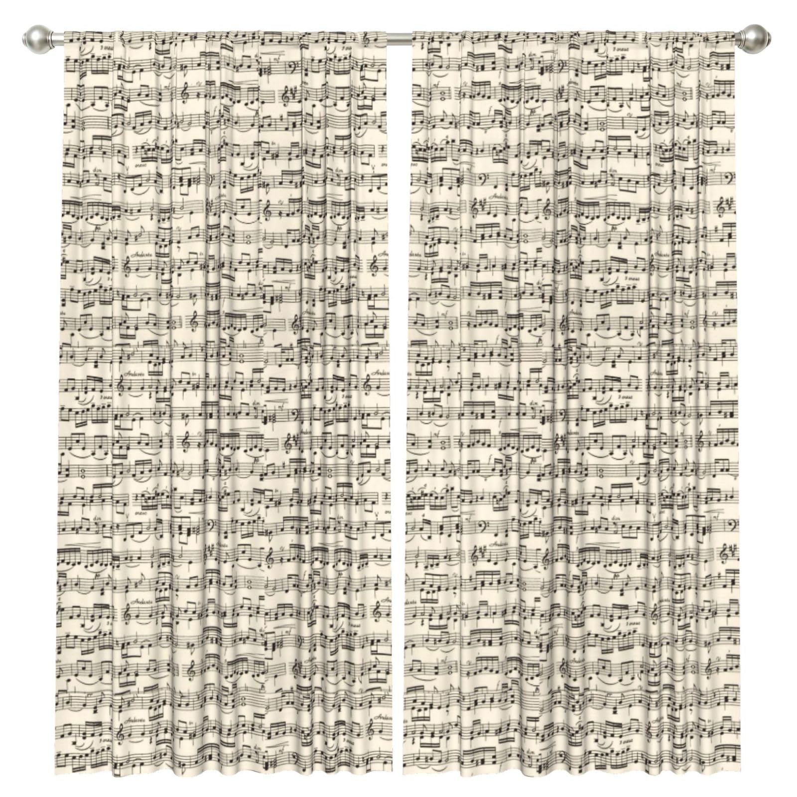 InOmak Sheet Music, 2 Panels Window Curtains 52 x 84 Inch Blackout Curtains for Living Room Bedroom