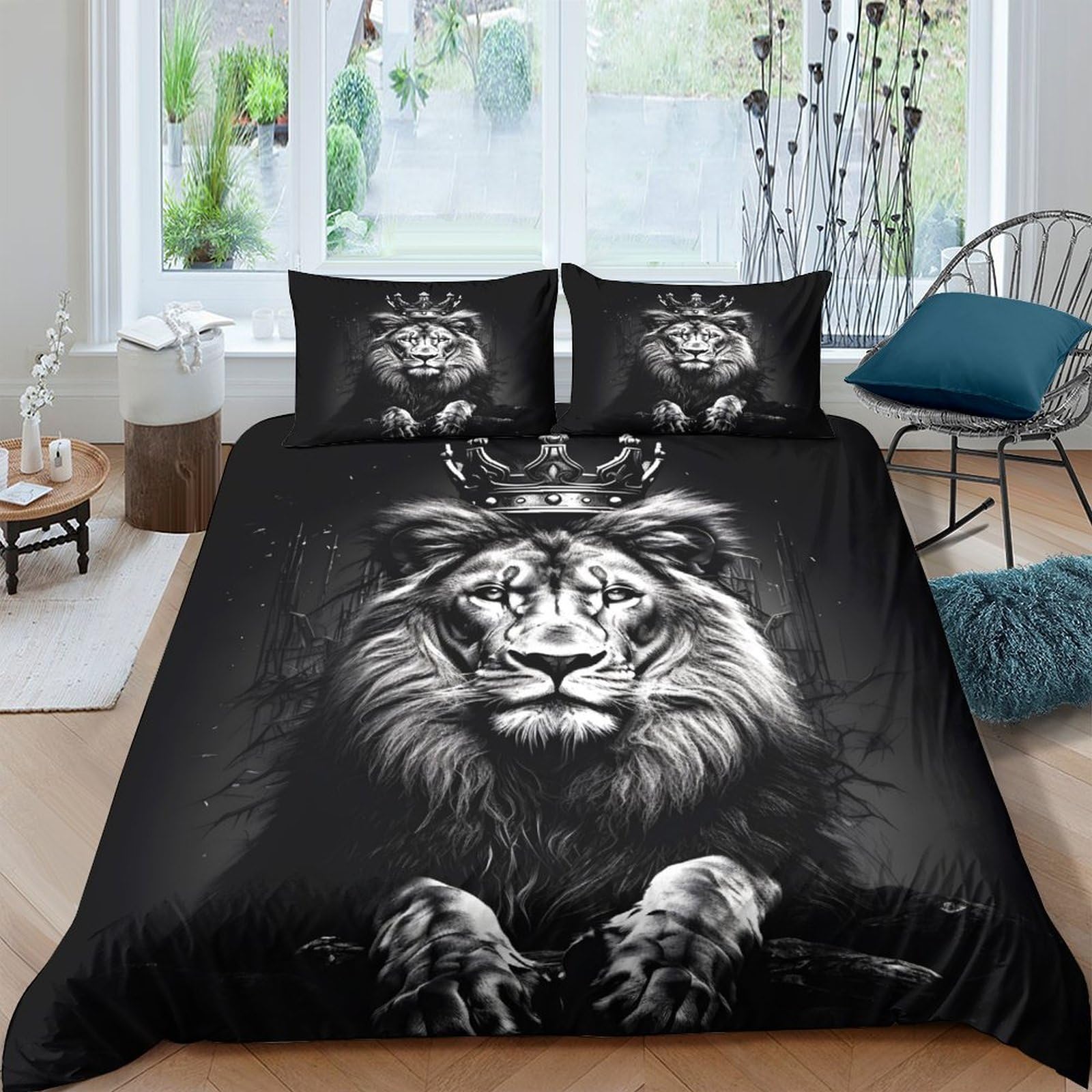 Ctjqhvkz Style-1 3D Printed Black Lion Fitted Sheet Microfiber Soft Slip-Resistant Jungle King Bed Cover For Bedroom Guestroom Mattress Decor Single（135X200cm）
