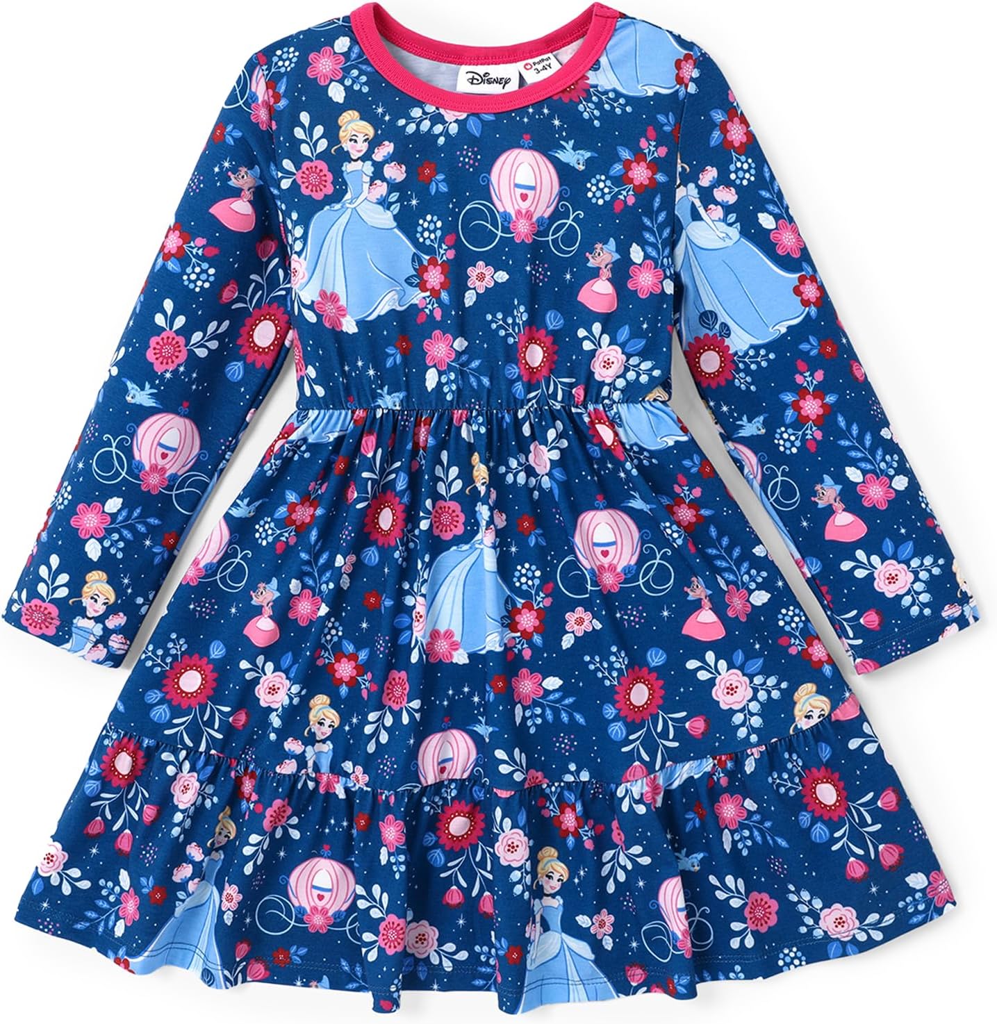Princess Frozen Elsa Minnie Stitch Floral Toddler Girl Dress A Line Long Sleeve Kids Casual Fall Clothes 2-6 Years