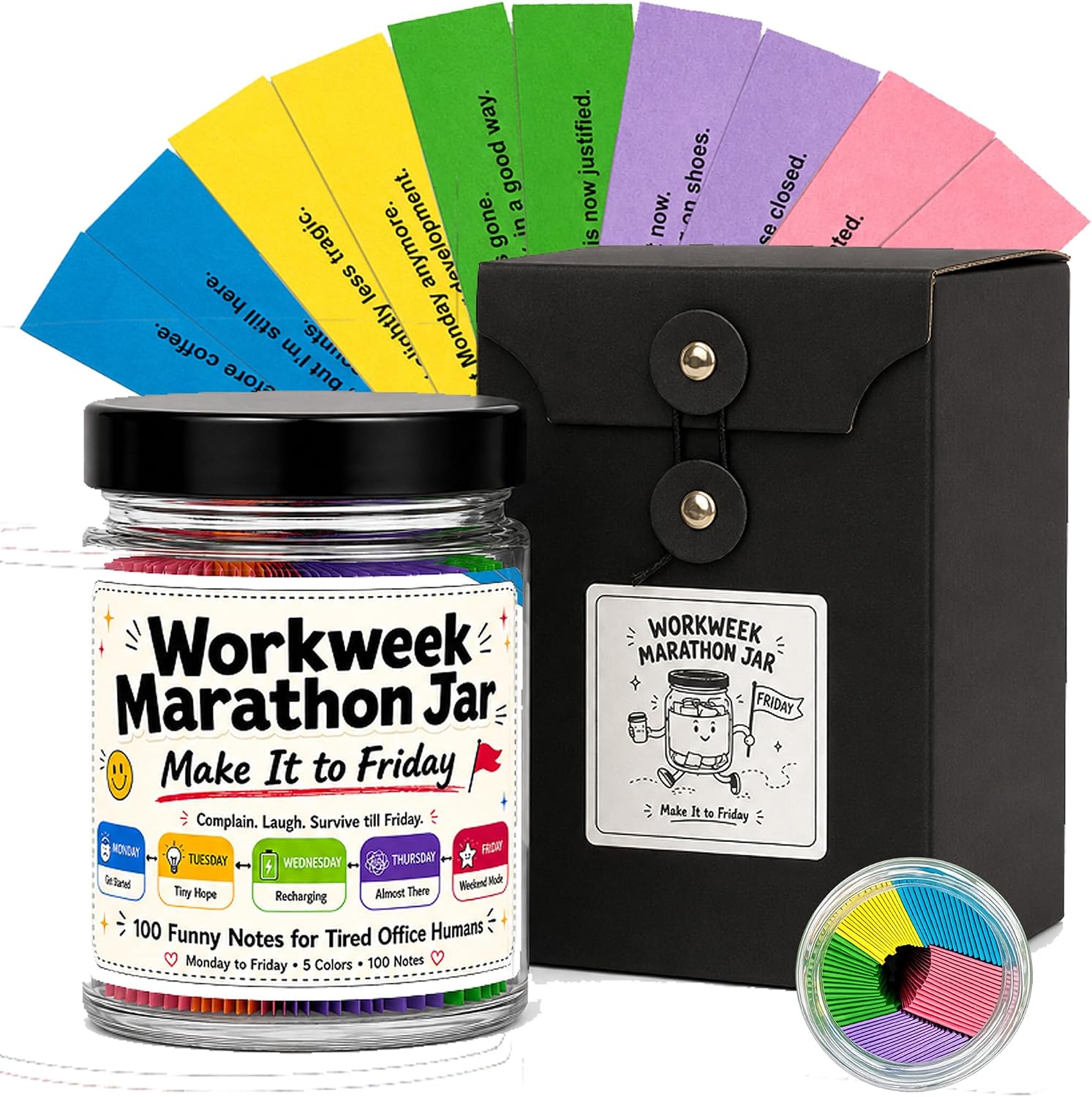 100 Funny Work Notes Jar, Office Gifts for Coworkers, Desk Decor, Gift Box