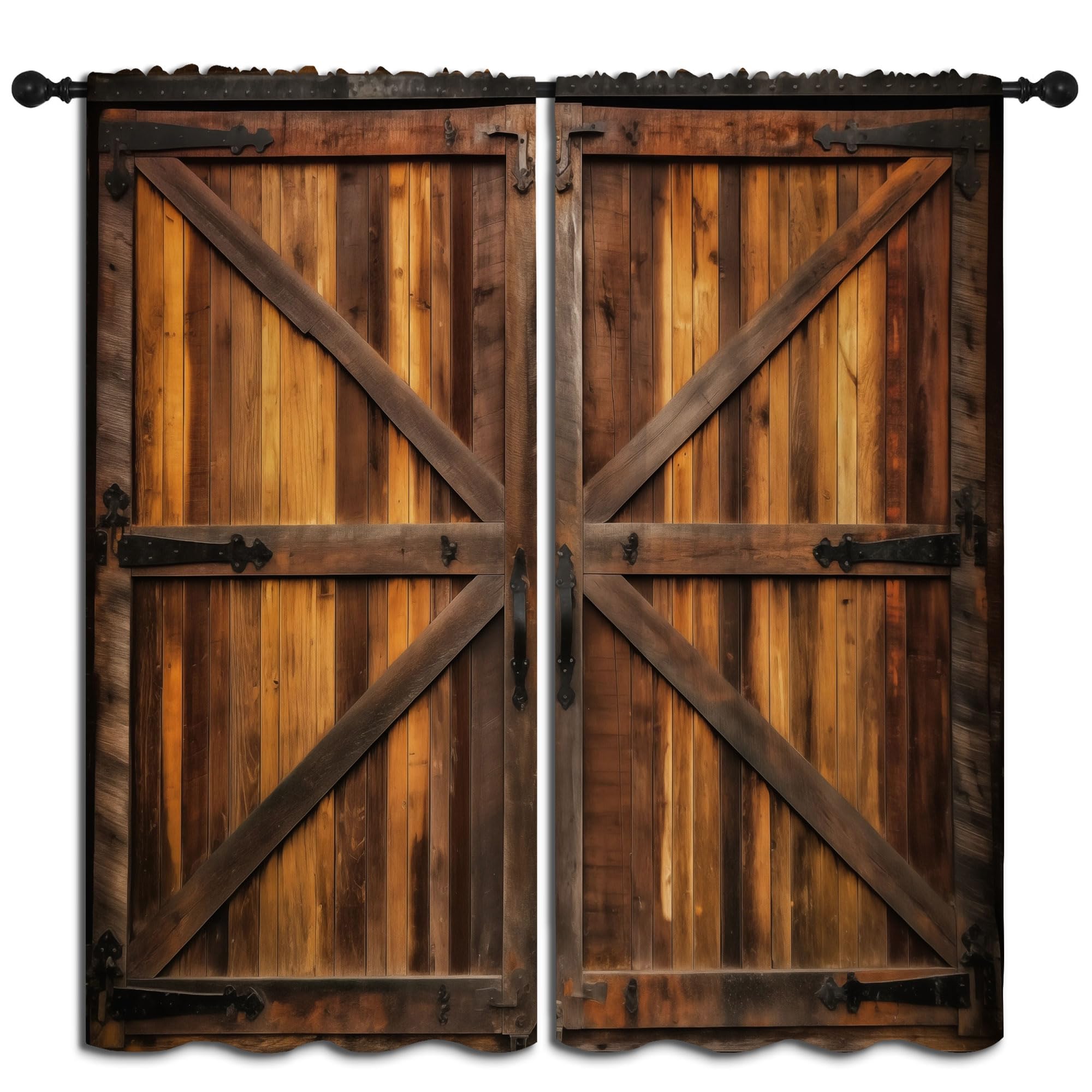 PYMATYTN Barn Wooden Doors Blackout Curtains for Boys Girl Bedroom Decor,Western Farm Farmhouse Doors Thermal Insulated Rod Pocket Drapes Darkening