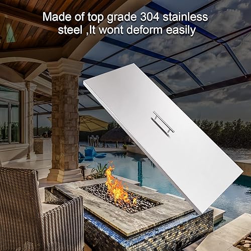 Miniatura 8 de Cubierta de acero inoxidable para quemador de hoguera, 27 x 11 pulgadas, borde envuelto rectangular, mango rectangular, 0.059 in de grosor