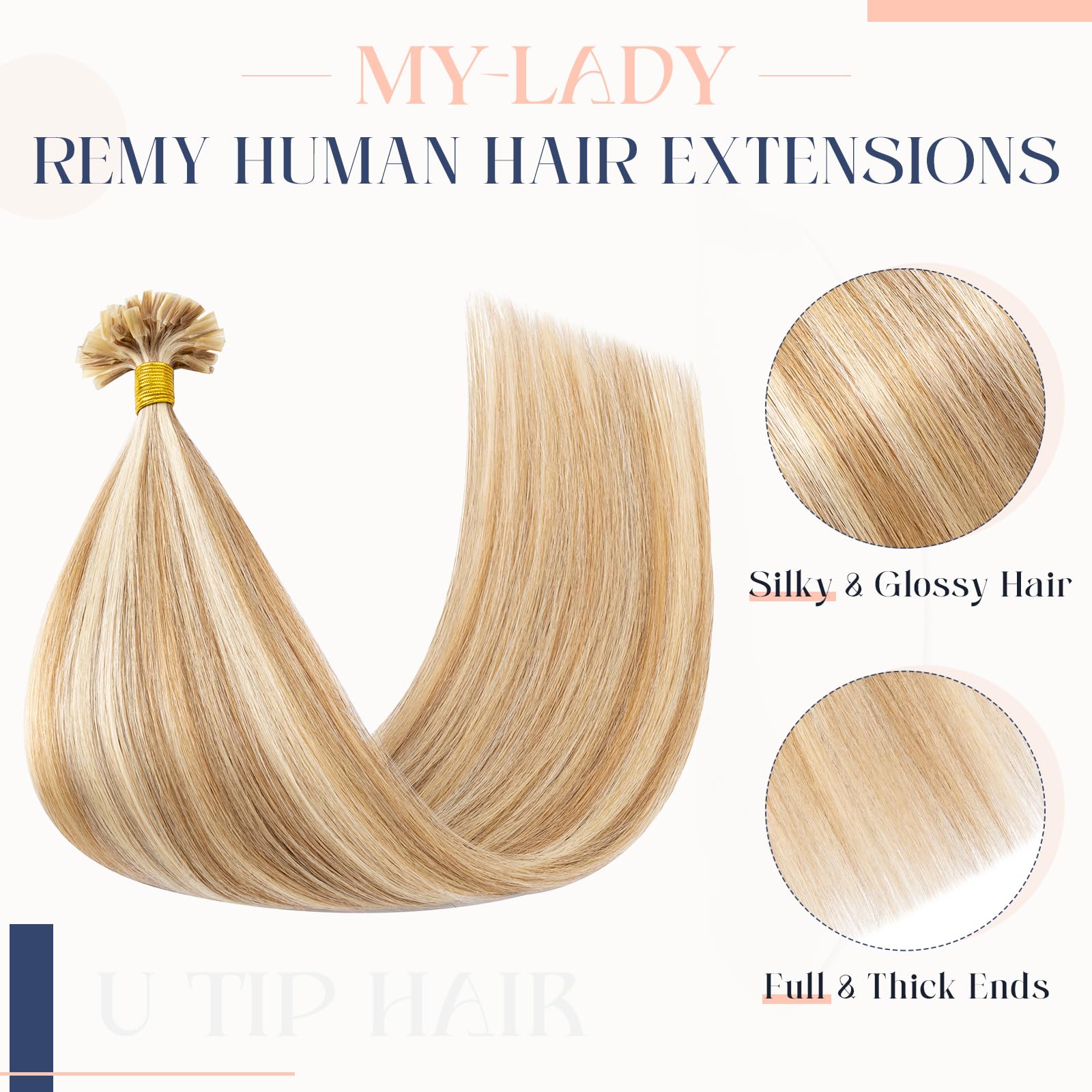 MY-LADY Echthaar Extensions Bondings 60 cm #12P613 Goldbraun&blond, Keratin U-Tip Remy Echthaar Highlight Haarverlängerung, 50 Strähne 1g/s 50g