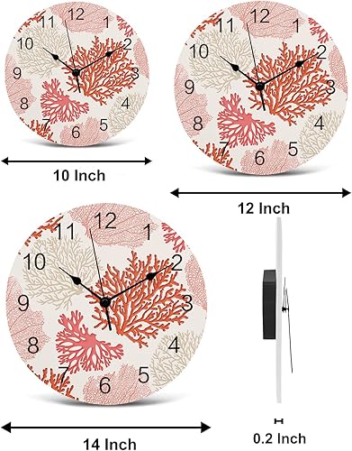 Miniatura 7 de Reloj de pared náutico de cloruro de polivinilo coral costero, silencioso, sin tictac, funciona con pilas, reloj redondo para el hogar, sala de