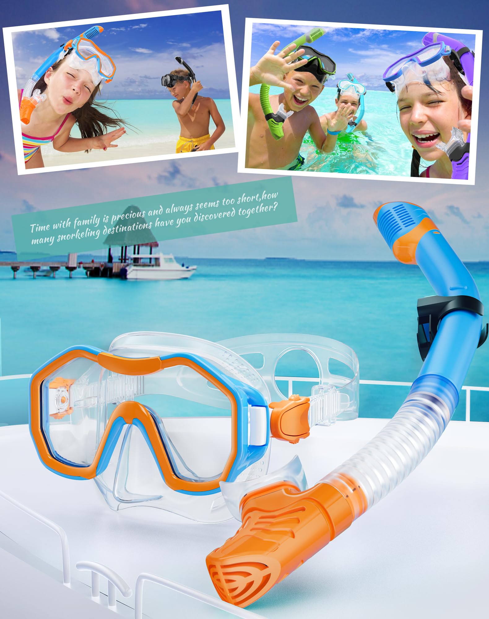 Schnorchelset Erwachsene, Dry Top Atmungsaktive Kostenlose Schnorchelmaske, 180° Panorama Anti-Fog Schnorchel Kit mit Netztasche für Schnorcheln, Tauchen, Schwimmen Reisen