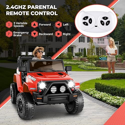 Miniatura 2 de Hikole Autos de paseo a control remoto para niños, camión de 12 V, con Bluetooth y reproductor de música, 3 velocidades, suspensión, autos para