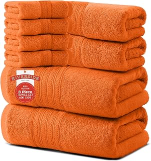 RIVERSIDE Pack of 8 Towels Set, 2 Large Bath, 2 Hand, 4 Face Washcloths, 100% Cotton Hotel Quality, Super Soft, Quick Dry, Highly Absorbent Perfect for Bathroom, Orange
