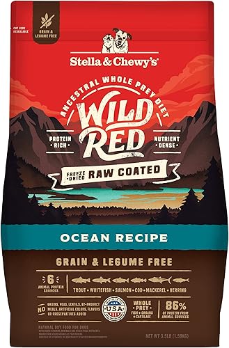 Stella & Chewy's Wild Red Comida seca para perros con revestimiento crudo, alta proteína, sin cereales ni legumbres, receta para el océano, 3,5 lb