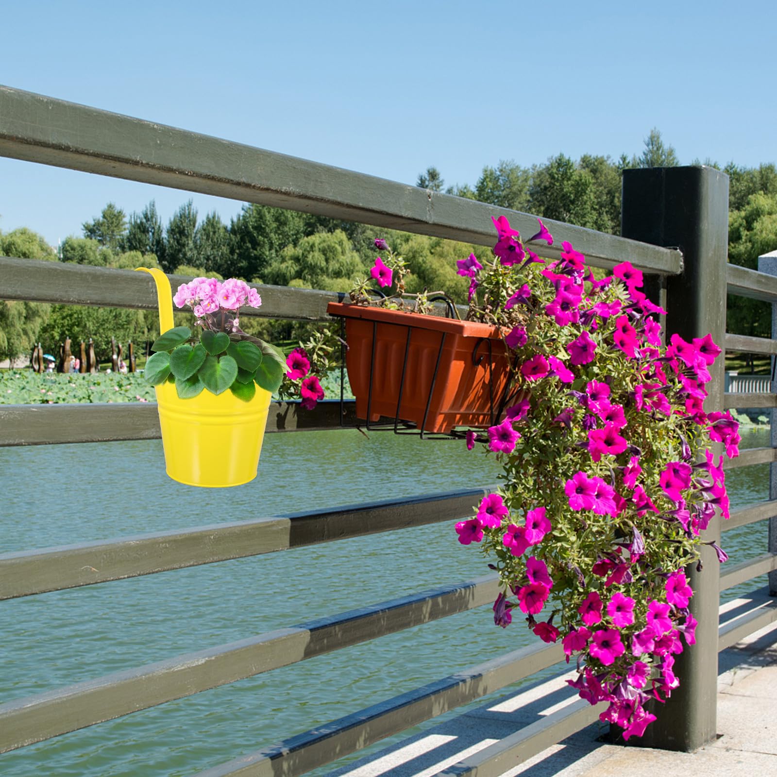 SOIMISS Pots de Fleurs Suspendus en Fer Lot de 5 Crochets Détachables 16 cm Diamètre 25 cm Hauteur Multicolores