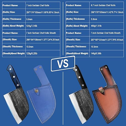 Miniatura 31 de Cuchillo de chef serbio, cuchillo de chef de carne, cuchillos de cocina, juego con funda de cuero, transporte de llevar, carnicero (8 pulgadas)