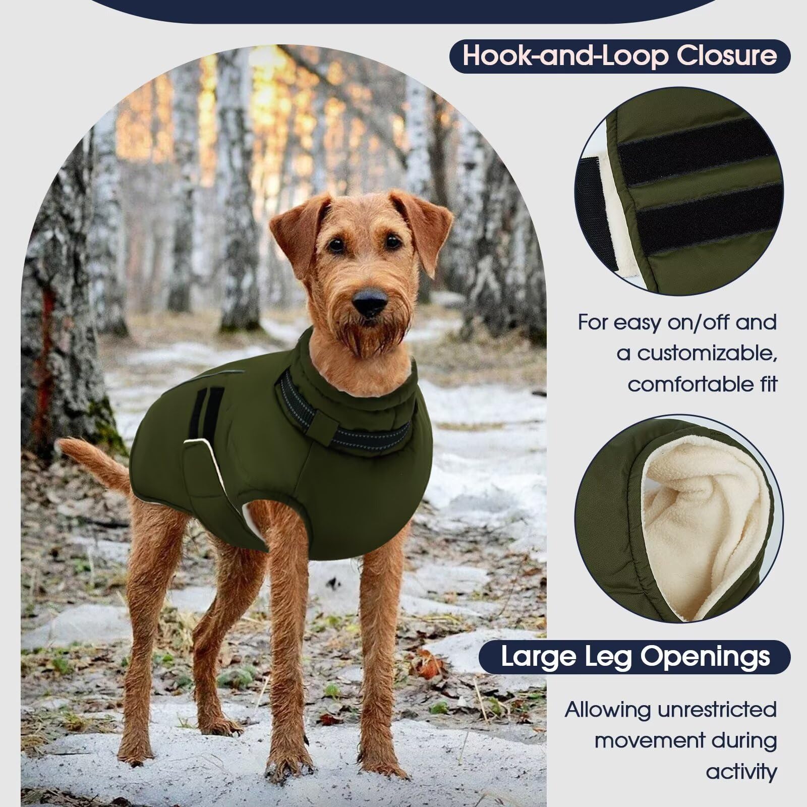 IECOii Abrigo impermeable para perro, chaqueta de invierno cálida para perro, abrigo de invierno de forro polar reflectante de Navidad con agujero para arnés, chaqueta de nieve ajustable para perros