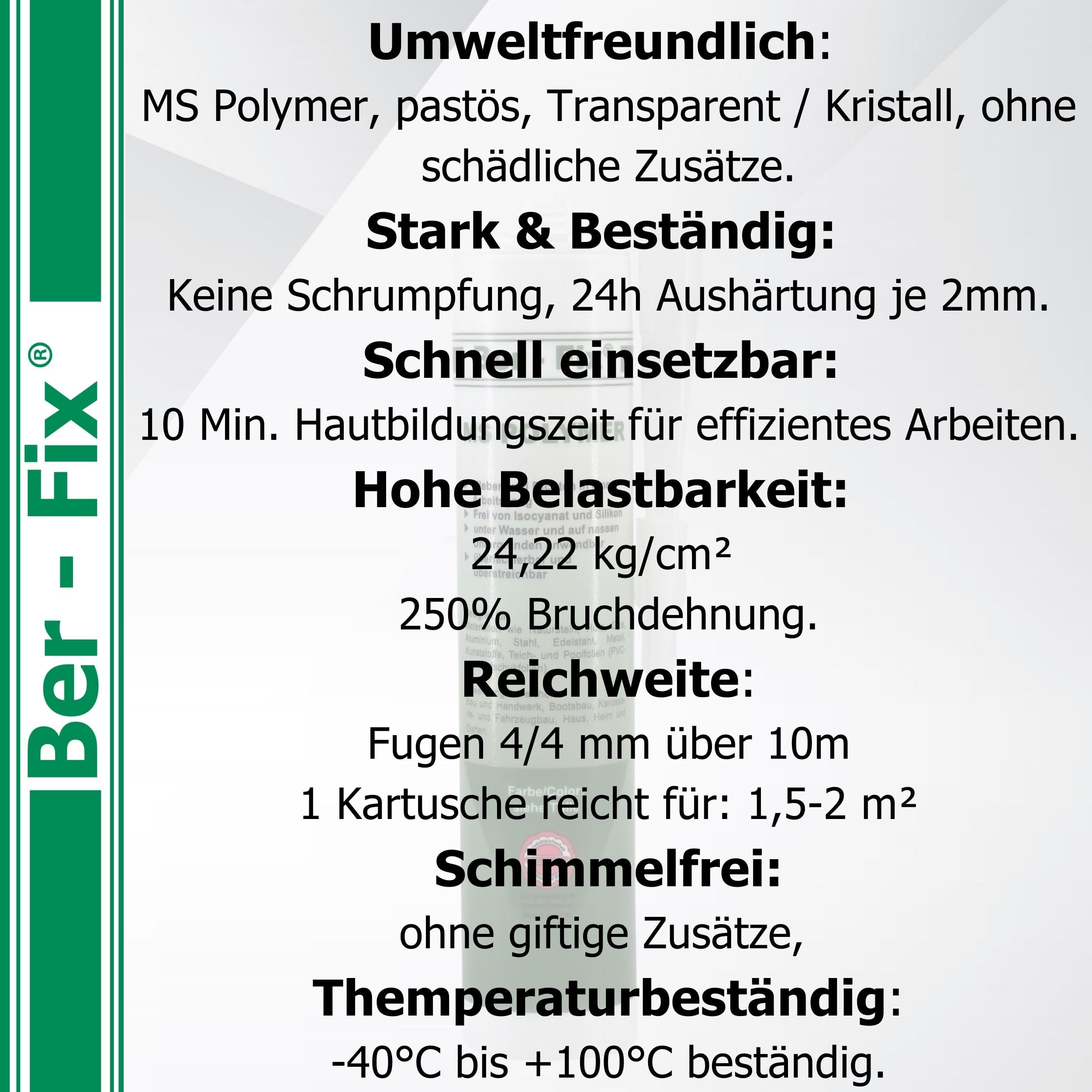Ber-Fix® MS Polymer Transparent 3 x 290 ml – Glaskleber & Dichtstoff | Drei Kartuschen für zusammenhängende Projekte; auf geeigneten feuchten Flächen verarbeitbar und für bewegte Bauteile.