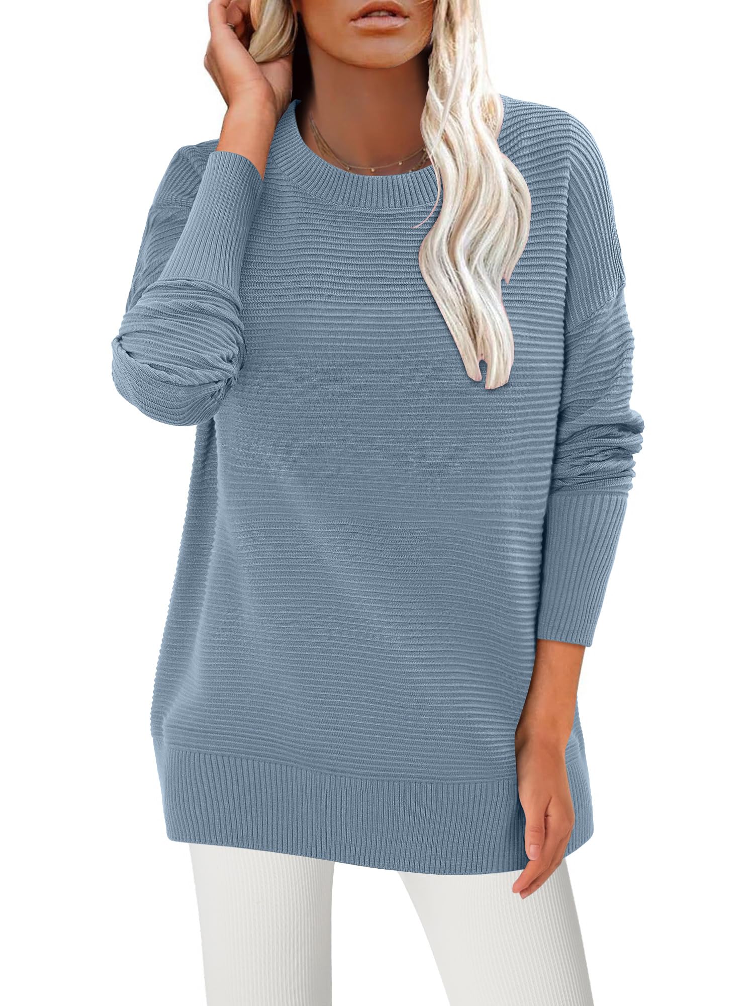 CRAZY GRID Womens Casual Long Sleeve Pullover Sweaters Fashion Ribbed Knit Loose Thumb Holes Jumper Tops