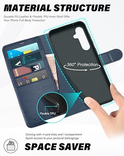 Miniatura 7 de TUCCH Funda tipo cartera para Galaxy S23 FE, funda interior de TPU a prueba de golpes, función atril, bloqueo RFID, ranura para tarjetas, funda