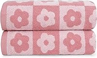 Jacquotha Pink Checkered Floral Bath Towels Set of 2 - Luxury 480GSM Cotton, 27.5x55 Inch Super Soft Absorbent Quick Dry for Bathroom Spa Pool
