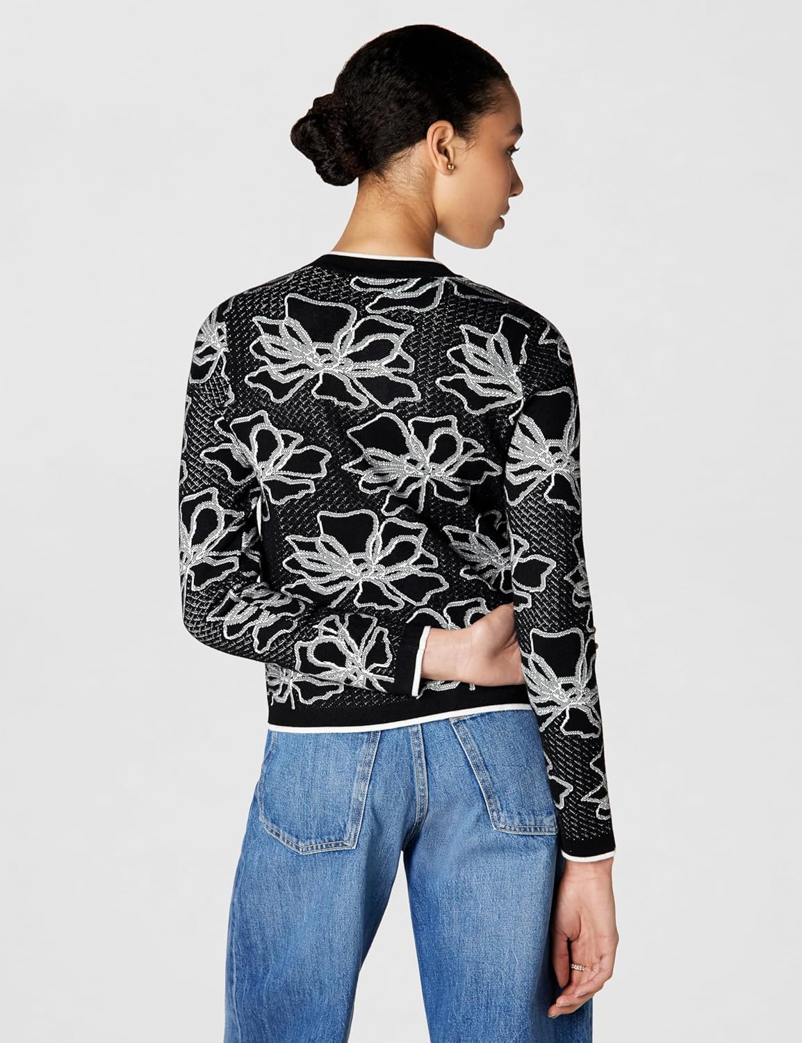 Karl Lagerfeld Women's Floral Detail Iconic Cardigan Sweater