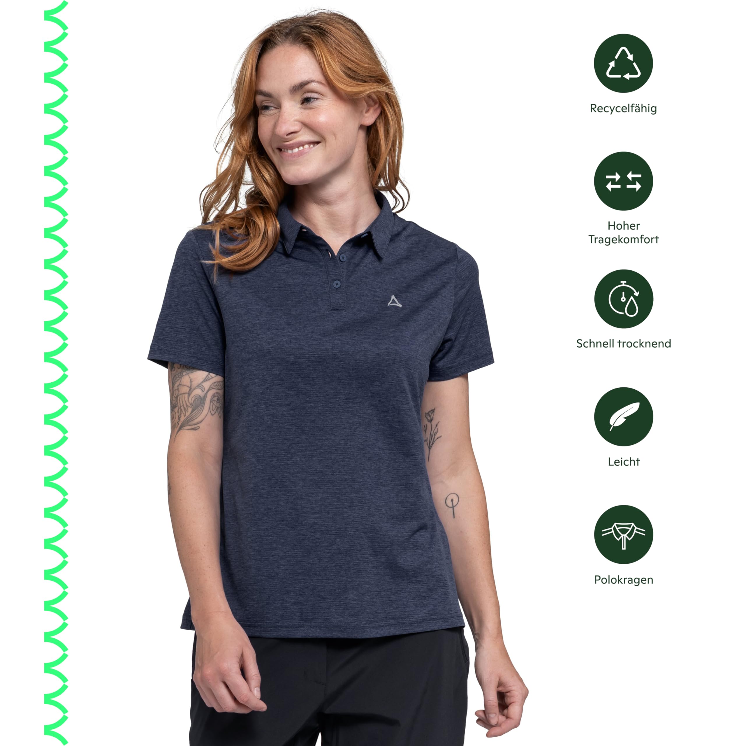 Schöffel Damen CIRC Polo Shirt Tauron L, kreislauffähiges Wandershirt, schnell trocknendes, leichtes Poloshirt mit fast 100 % Recyclingfähigkeit