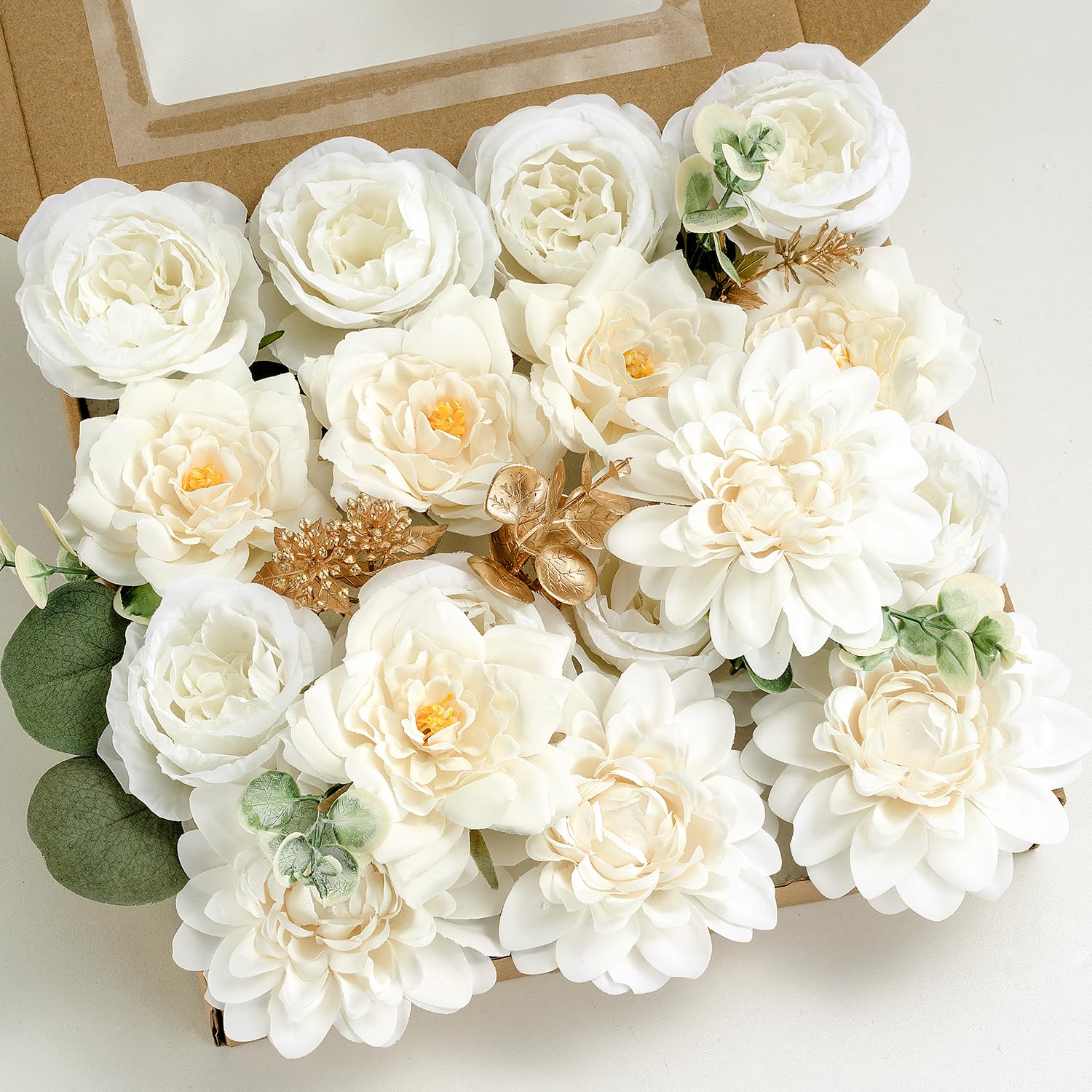 BSMYBO Artificial White Silk Rose and Dahlia Combo