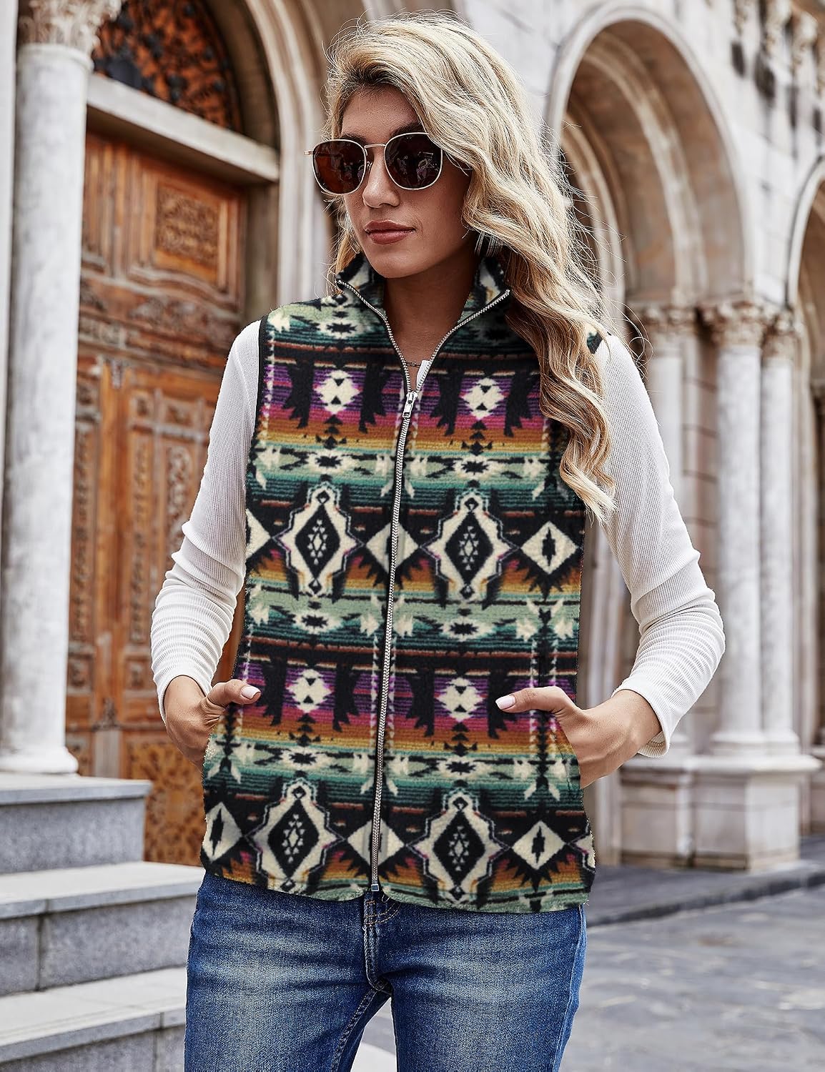 LOMON Womens Fuzzy Sherpa Fleece Jacket Lightweight Vest Cozy Sleeveless Cardigan Zipper Waistcoat Outerwear with Pocket
