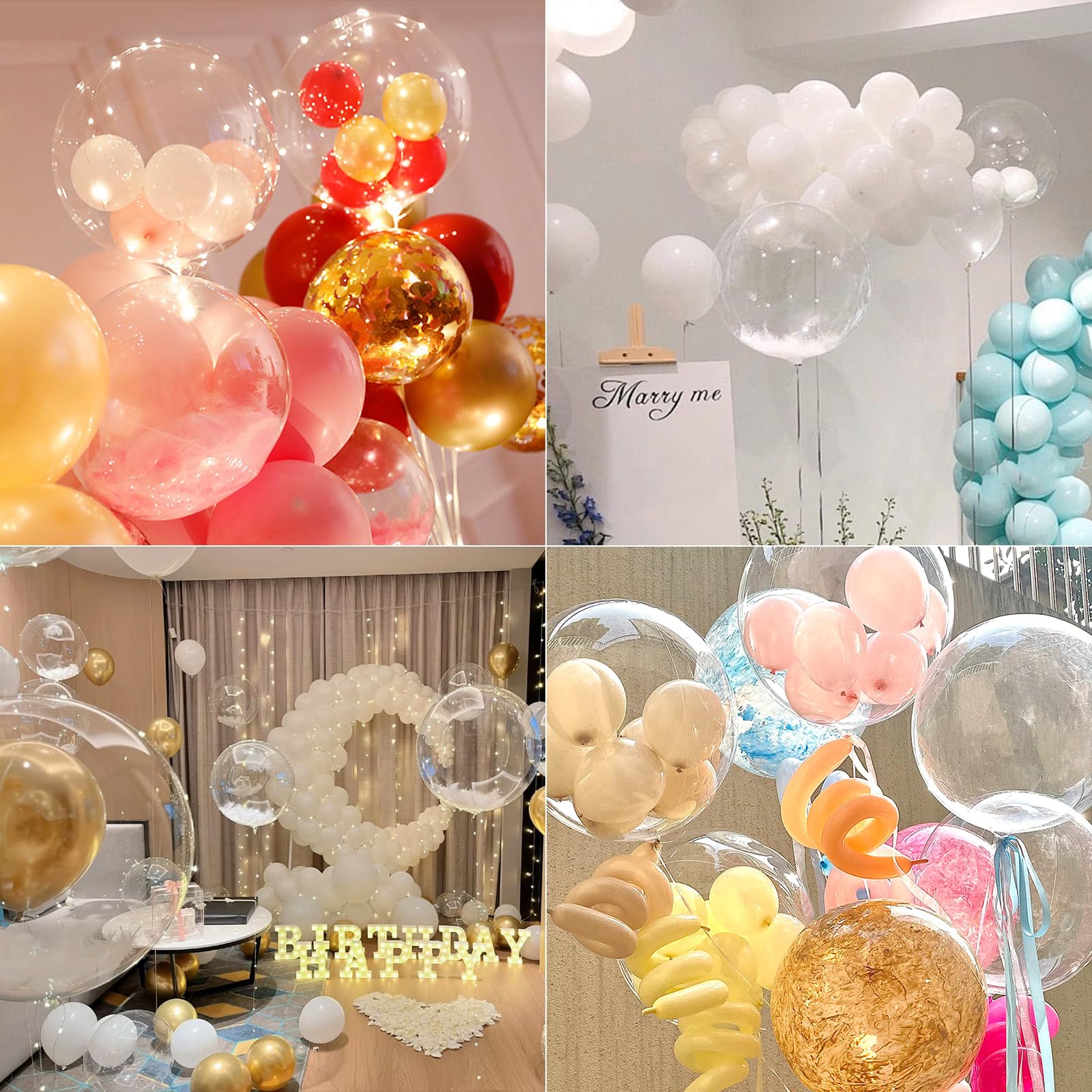 Larber 10pcs Bobo Clear Balloons with Rose, 2 SizesClear Round Balloons, Transparent Balloons for Filling for Valentine's Day - Image 4