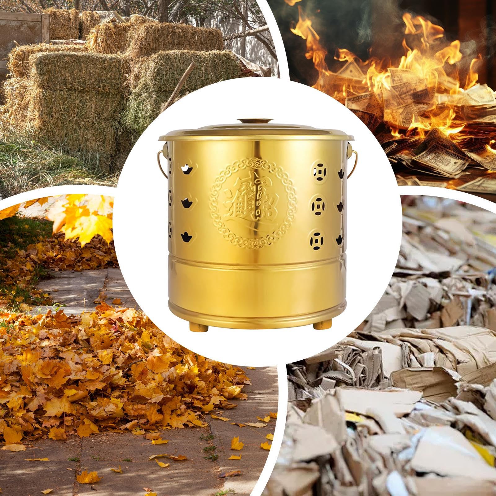 Secchio Inceneritore Carta Coperchio Foglie Legno Rifiuti Soldi Ancestrali | Inceneritore di Carta in Acciaio Per Foglie, Legna, Rifiuti, Offerte Per Antenati, Cerimonie Funebri, Giardino, Cortile