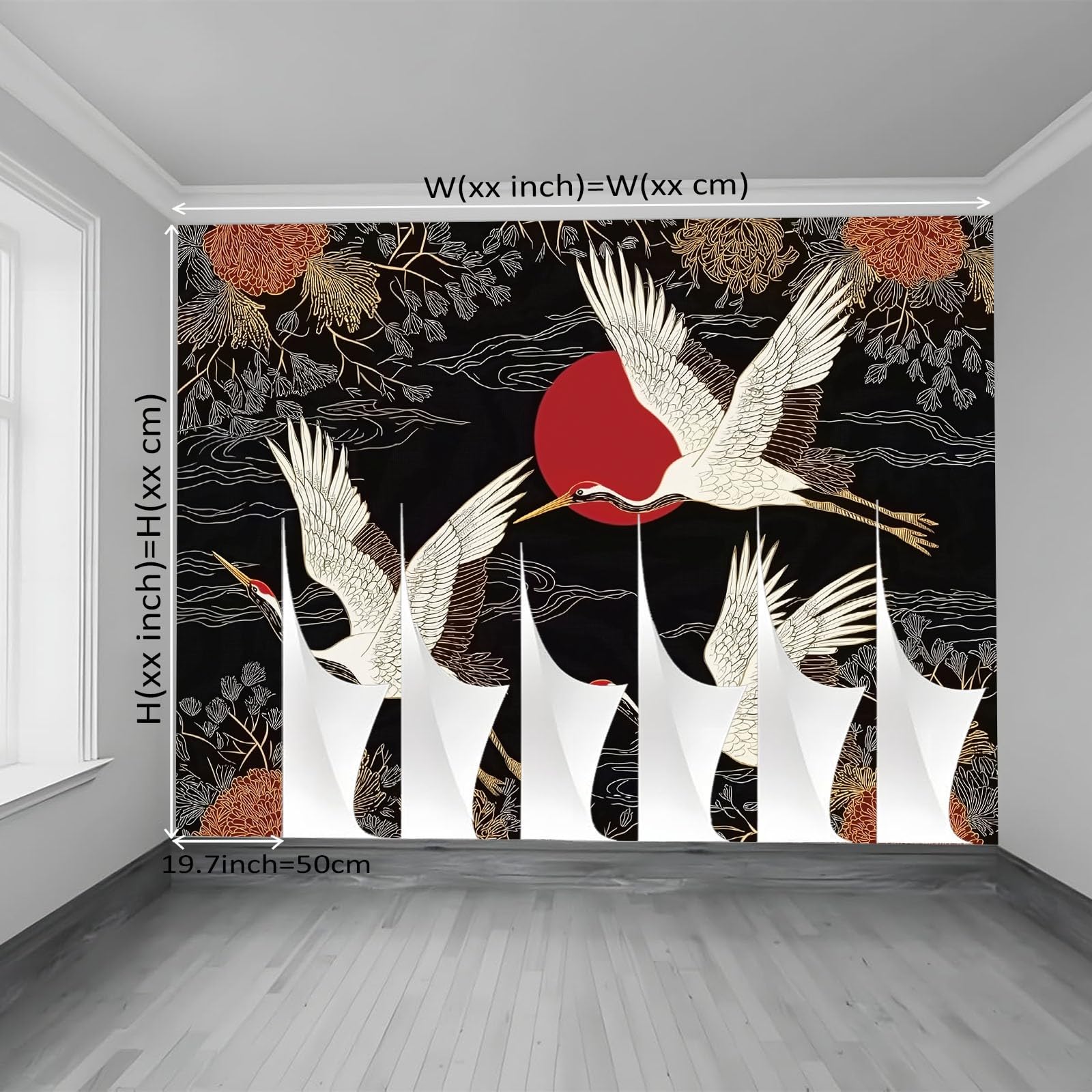 Tapeta z włókniny, 350 x 256 cm, japoński styl latający ptak, dekoracja ścienna do dużego pokoju młodzieżowego, srebrno-złoty