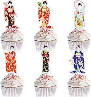 Japan party cupcake toppers,Kimono Kabuki-themed birthday party - are suitable for Japanes cherry blossoms birthday party and sushi party decorations - LIANGSS