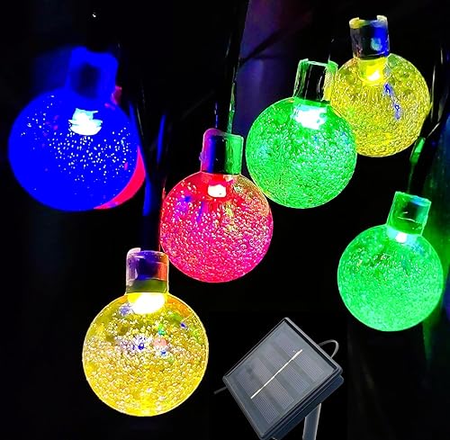 SPLOcolor Guirnalda de luces solares impermeables para exteriores, 36 pies, 60 LED, 8 modos, guirnalda de luces solares de hadas de cristal para