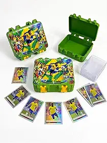 Caixa Organizadora para Figurinhas da Copa, Verde, com Porta-Cards Transparentes, Tema Futebol Brasil