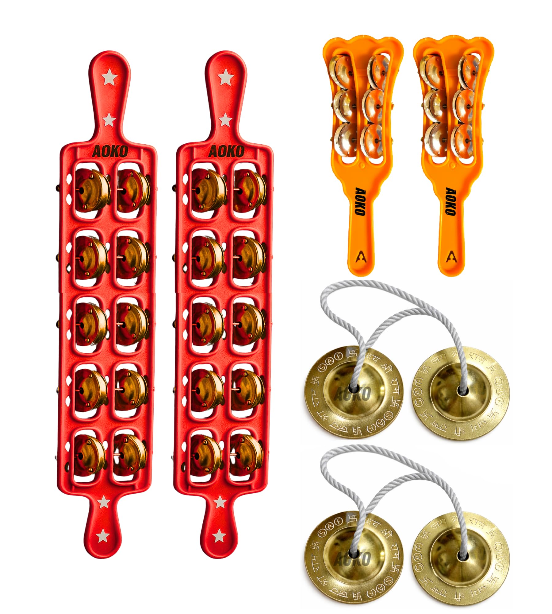 AOKO Musical Instruments Set, 2 Jhika 5 Line, 2 Plastic Taal