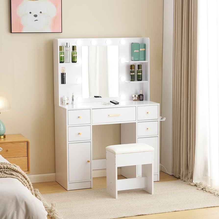 Amazon|LEDミラー付き ドレッサー 化粧台 収納付き 3色調光可能 Amazon|LEDミラー付き ドレッサー 化粧台 収納付き 3色調光可能