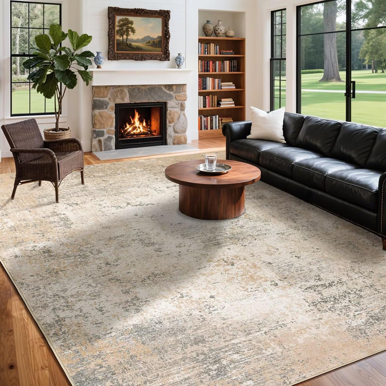 Rwlvpe Washable Rug 8x10 Area Rugs for Living Room,Non Slip Stain Resistance,Modern Abstract Rug for Bedroom, Durable & Ultra-Thin Vintage Large Area Rug(Beige, 8'x10')