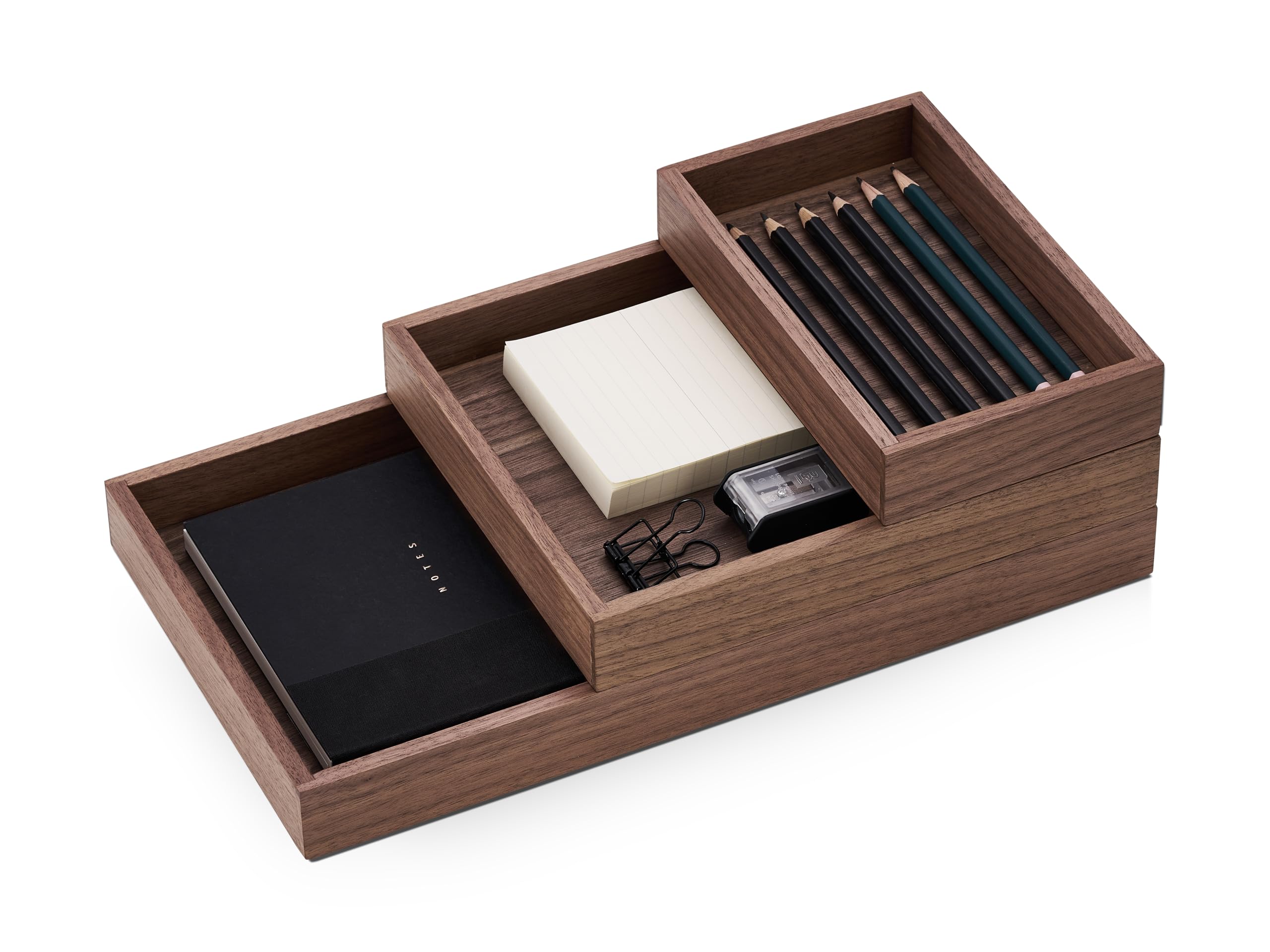 Oakywood Walnut Valet Tray Bundle – Solid Wood Desk Organizer – Document, Phone & Tablet Tray – Perfect For Office, Home, Or School –
