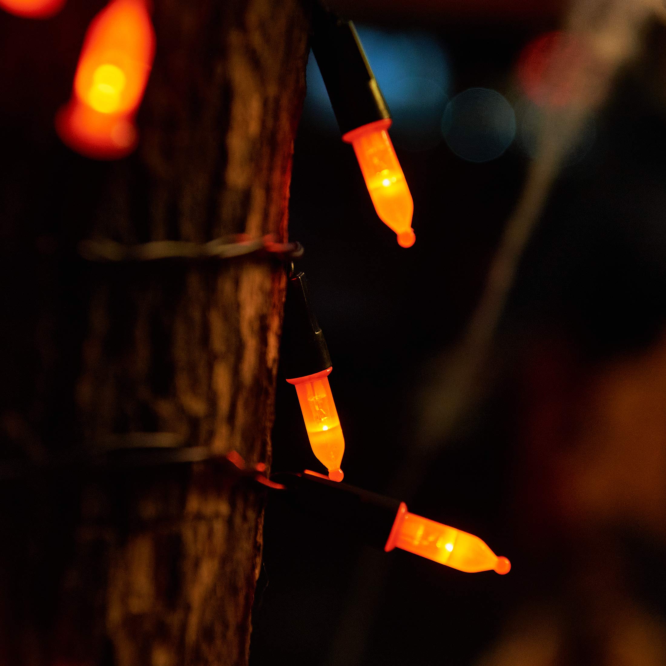 Guirnalda de luces naranjas, 50 luces LED naranjas de Halloween, funciona con pilas, luces de árbol impermeables con 8 modos de iluminación, interiores y exteriores, patio, jardín, 6