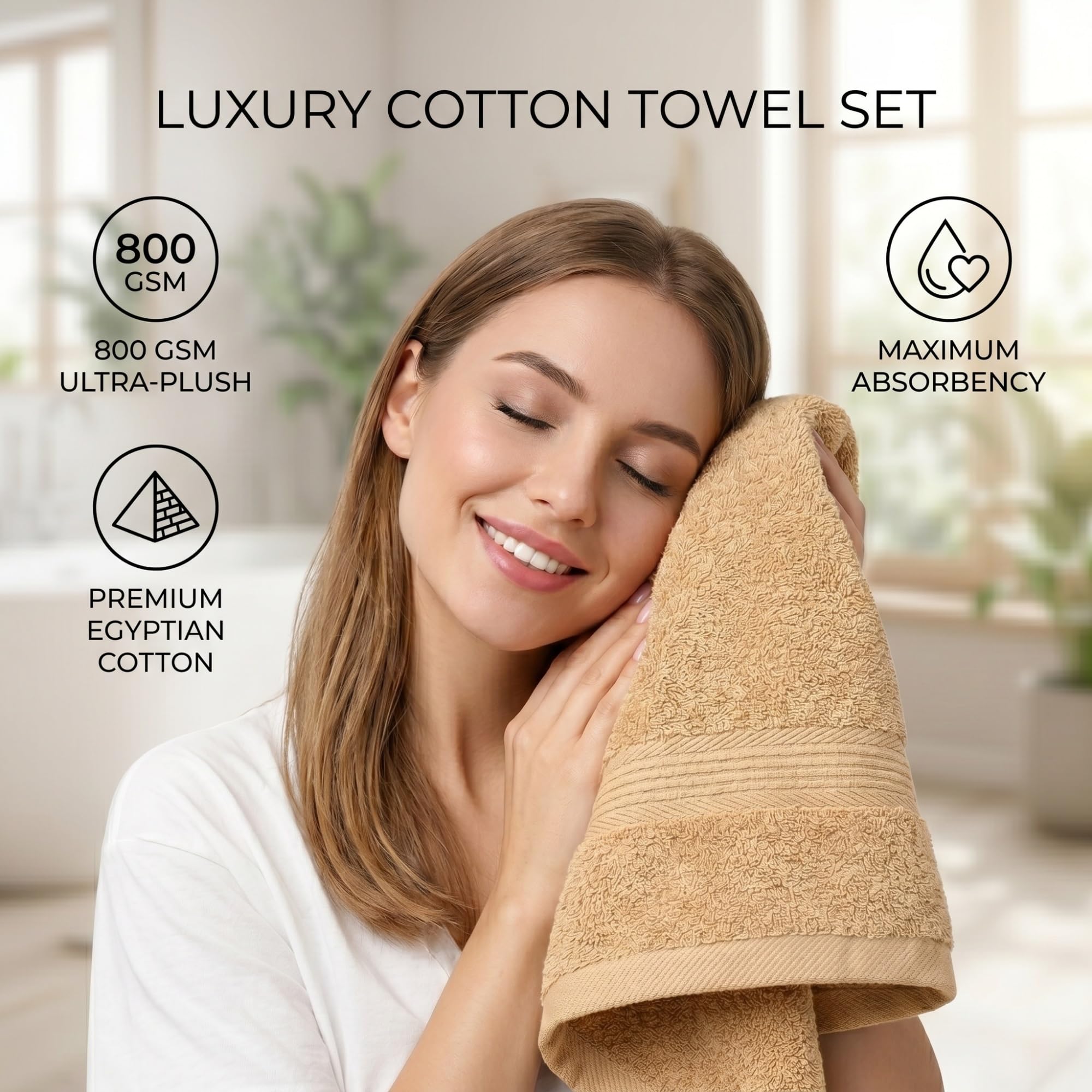 Genérico 3 Paquetes de Toallas de algodón Egipcio 800 g/m², 2026 absorbentes Suaves mejoradas Toallas baño Lujo Secado rápido, Juego Toallas baño Grandes Felpa Multicolor for Gimnasio casa(Bianco)