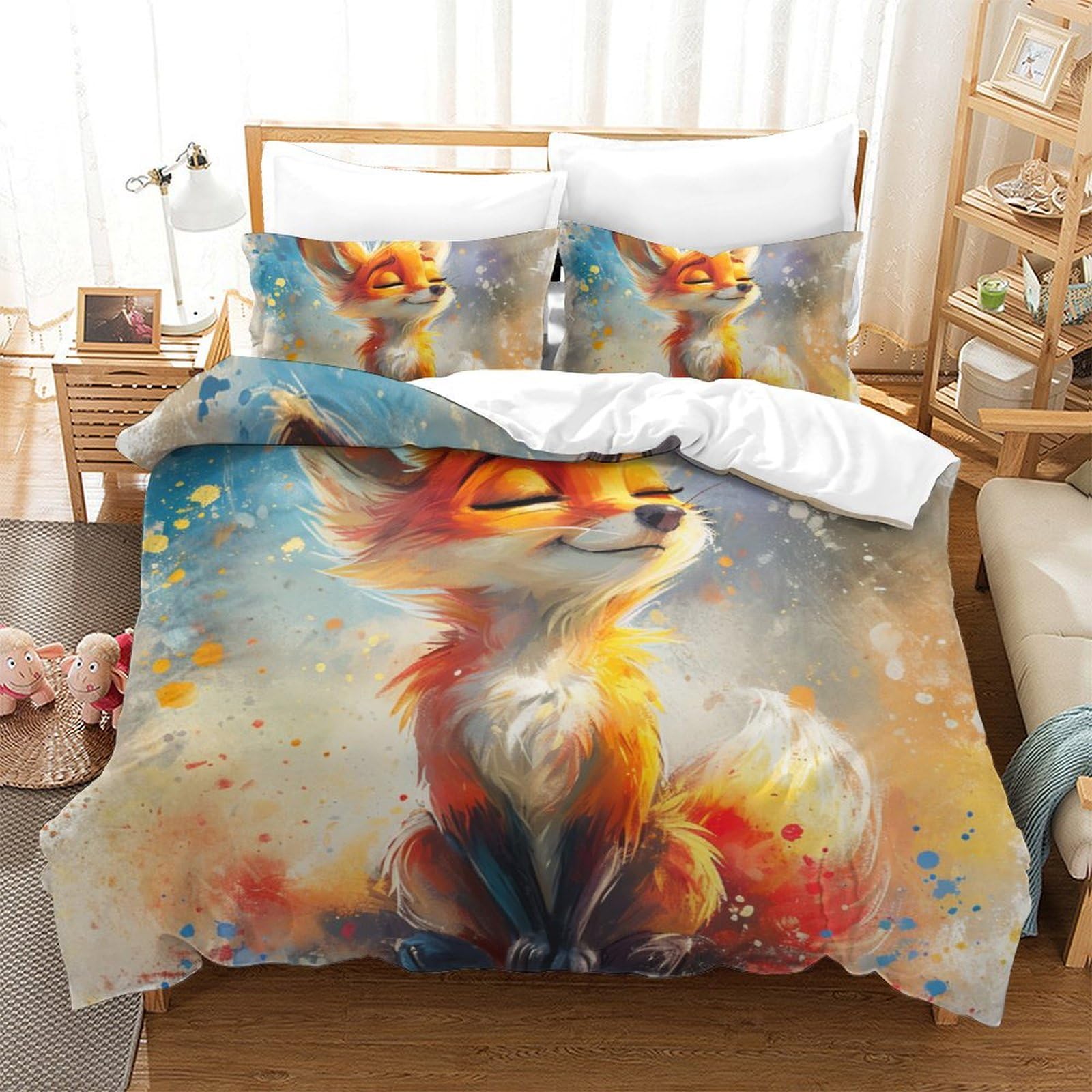 Housse de couette renard 3D 220x240 pour embellir une chambre d'amis en microfibre