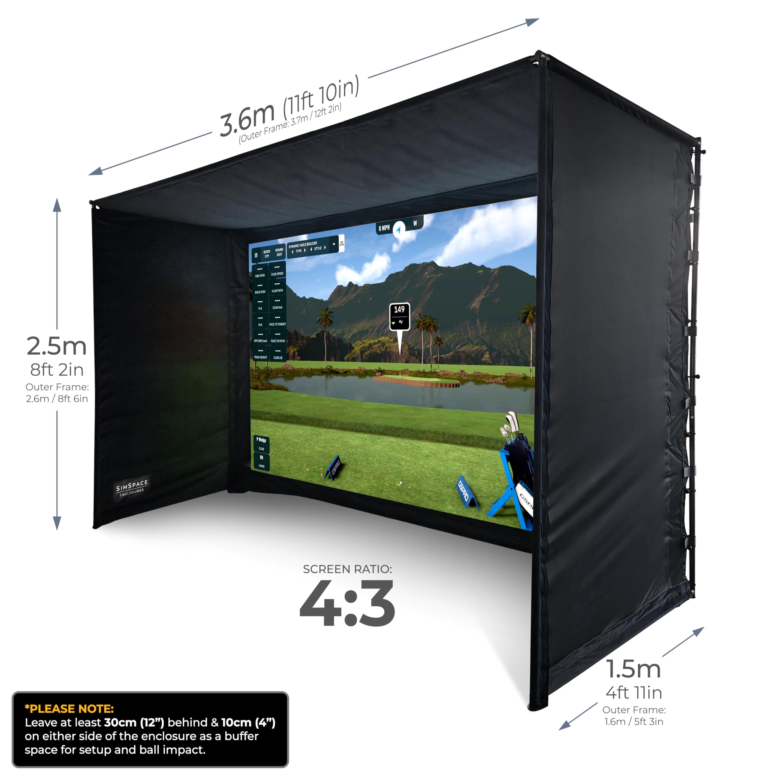 SimSpace Golf Simulator Enclosure with Impact Display Projection Screen, use with All Golf Launch Simulators and Monitors.