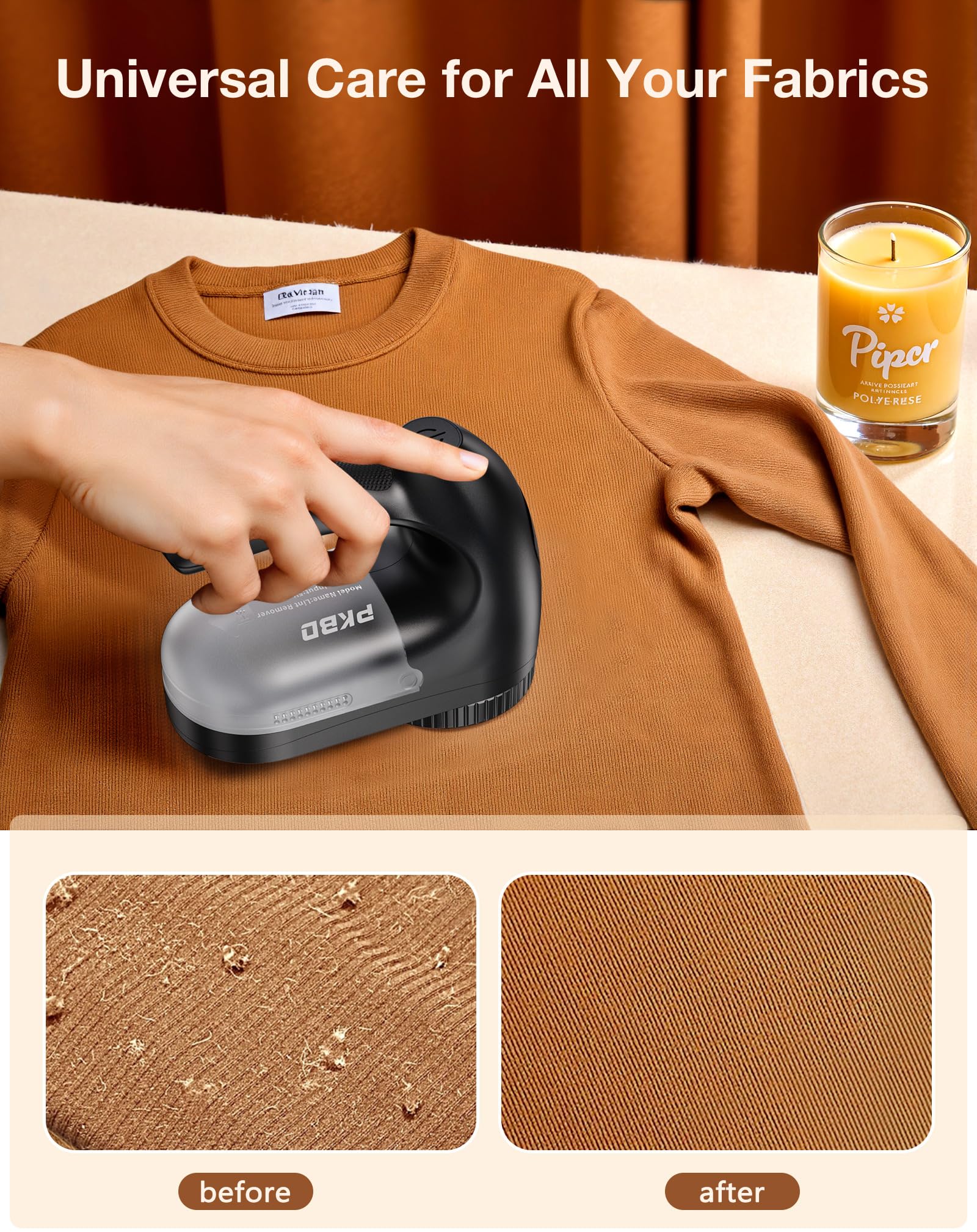 PKBD Rasoir De Tissu à Double Tête De Grande Taille Et Anti-peluches Rechargeable Avec 6 Lames Supplémentaires Gratuites, Grande Capacité De Stockage, élimine Rapidement Les Peluches, Affichage