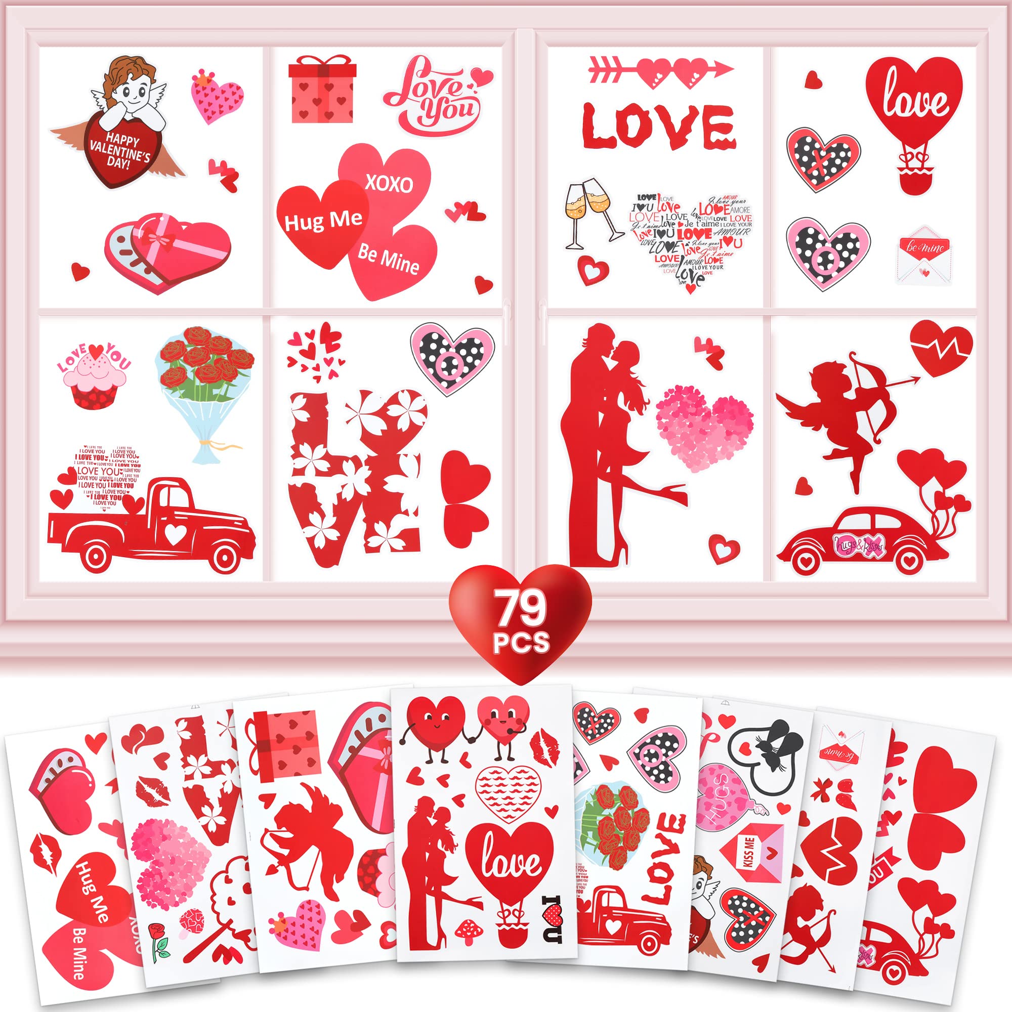 KatchOn, Cute Valentines Day Window Clings - Pack of 79 | Valentines Stickers | Valentines Day Stickers | Valentines Window Clings for Valentines Day Decorations | Valentines Day Window Decorations