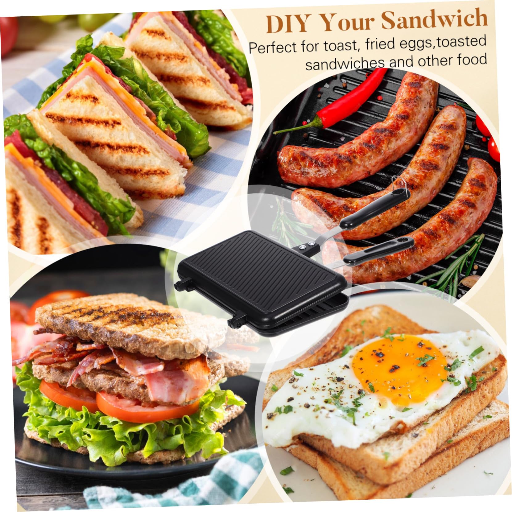 Cabilock Sartén Doble Cara Antiadherente Para Sándwiches y Huevos, Utensilio Para Cocina De Gas Diseño Estable y Fácil Limpieza, Adecuado Para Cafeterías y Food Trucks
