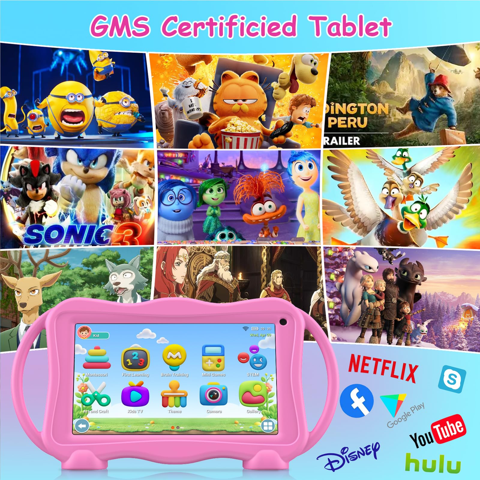 Trayoo Tablet per bambini da 7 pollici per bambini 3-12, 32 GB, tablet per bambini con doppia fotocamera, controllo parentale, custodia solida, WiFi, GMS, YouTube, Netflix, software di apprendimento