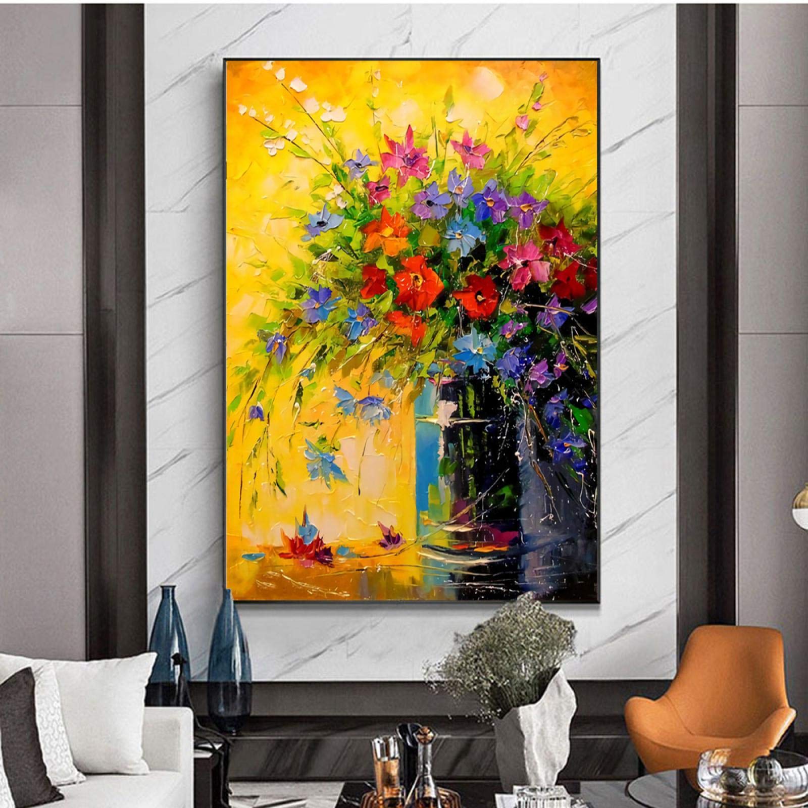 花束！お部屋が、オシャレに！奥行のある油絵！ Amazon.co.jp: バラの花の花束キャンバスに花の油絵壁アート絵の