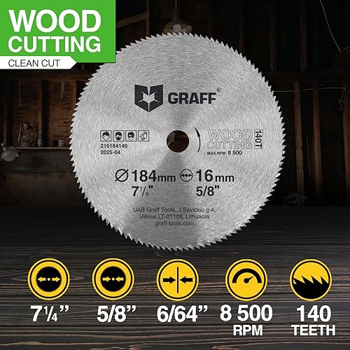 Miniatura 2 de Hoja de sierra circular de acero al carbono de 7-1/4 pulgadas para madera, madera contrachapada, laminado, paneles de yeso, plástico, disco de corte