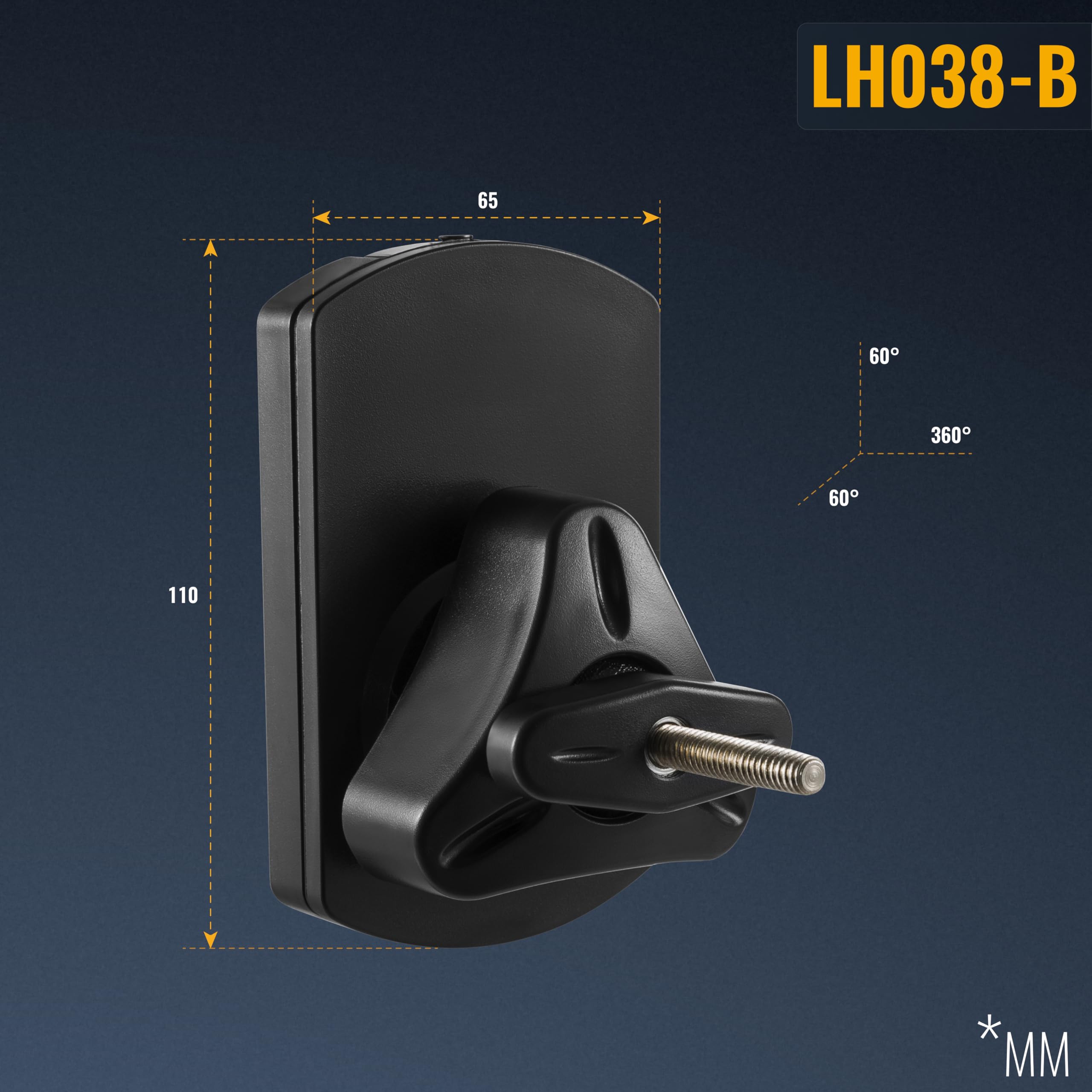 RICOO Support Haut-Parleur Mural Universel 110x65x91mm Inclinable et Orientable LH038-B Support Enceinte pour Home Cinema et THX Dolby Atmos Lot de 4, Noir.