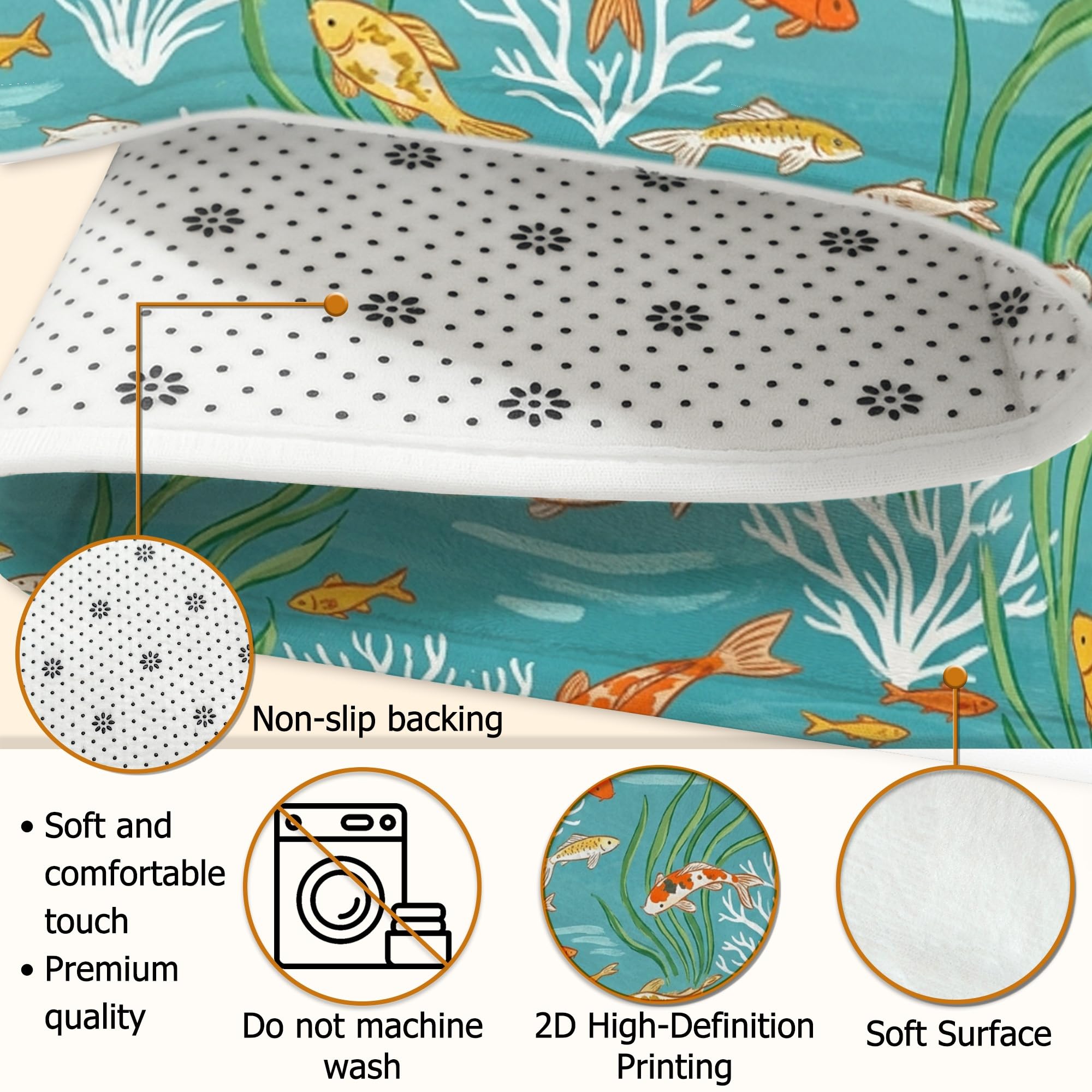 Alfombra de área de peces de carpa, naturaleza acuática, algas marinas de verano, turquesa, antideslizante, rectangular, alfombras de suelo para sala de estar, dormitorio, decoración de comedor, hogar
