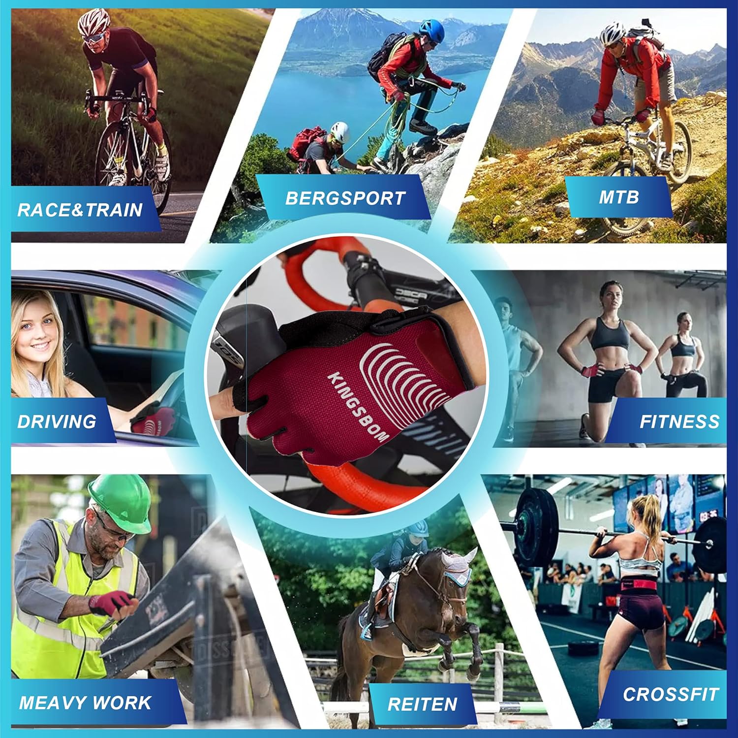 KINGSBOM Breathable Cycling Gloves, Shock-Absorbing Bike Gloves with Light Silicone Gel Pad, Anti-Slip Bicycle Gloves for Men and Women - Image 6