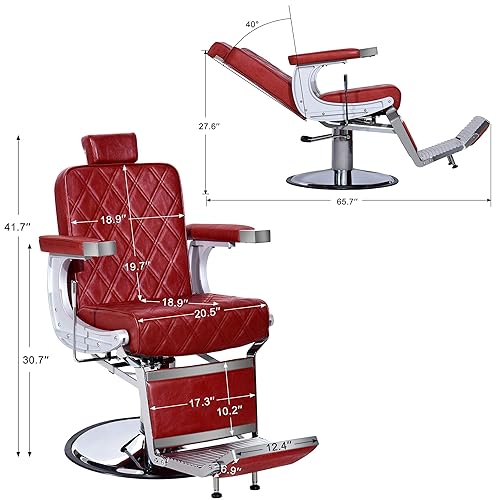 Miniatura 2 de BarberPub Silla de peluquería vintage de metal resistente, hidráulica, reclinable, salón de belleza, spa, equipo de champú 3825 (rojo con costuras