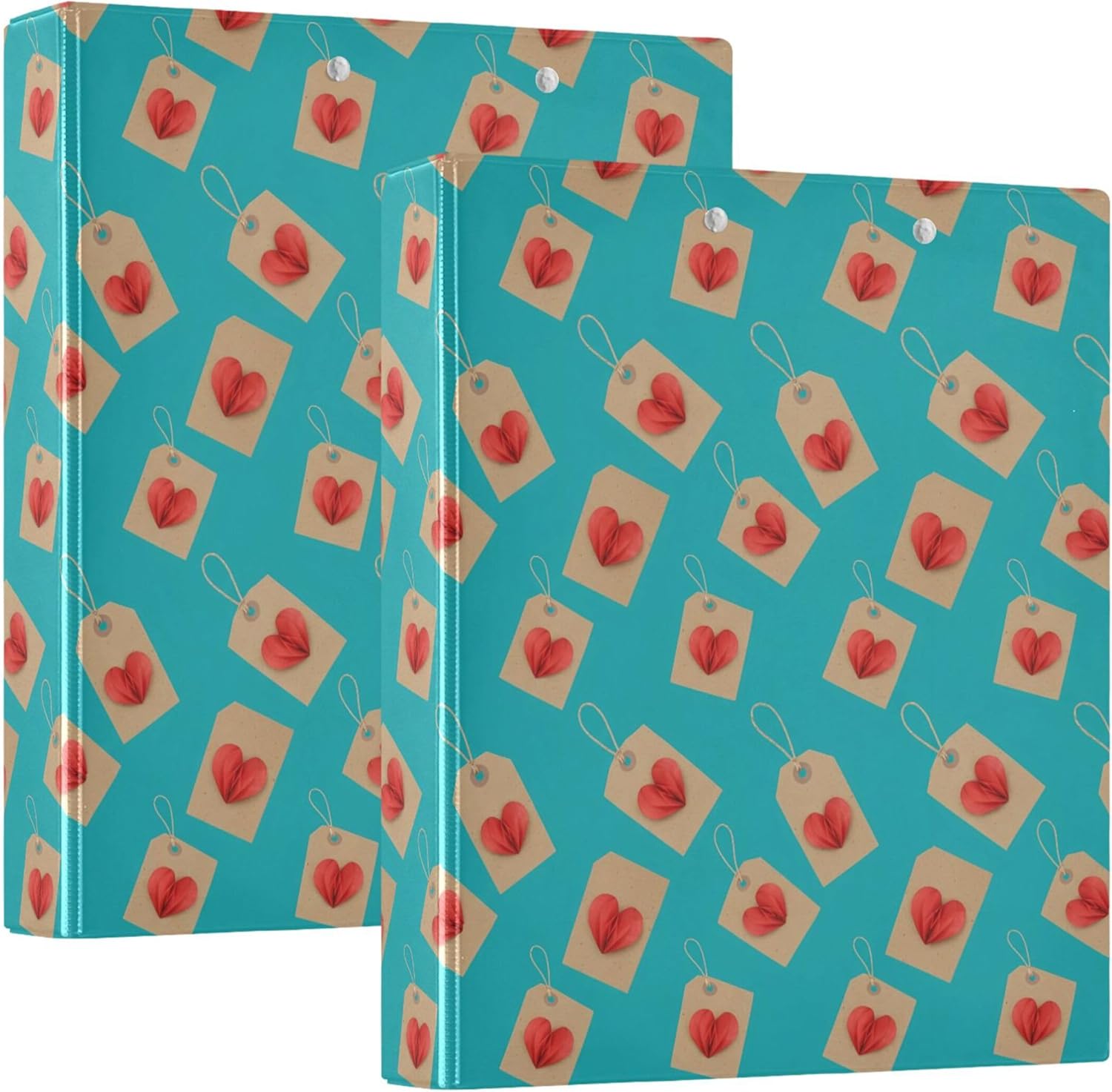 Cute Valentine's Day Memo Heart 3 Ring Binders, 1.5” Round Ring Binders with Clipboard - Letter Size, 3 Interior PVC Clear Pockets & Anti-Slip Clip for Office School Supplies, 2PCS